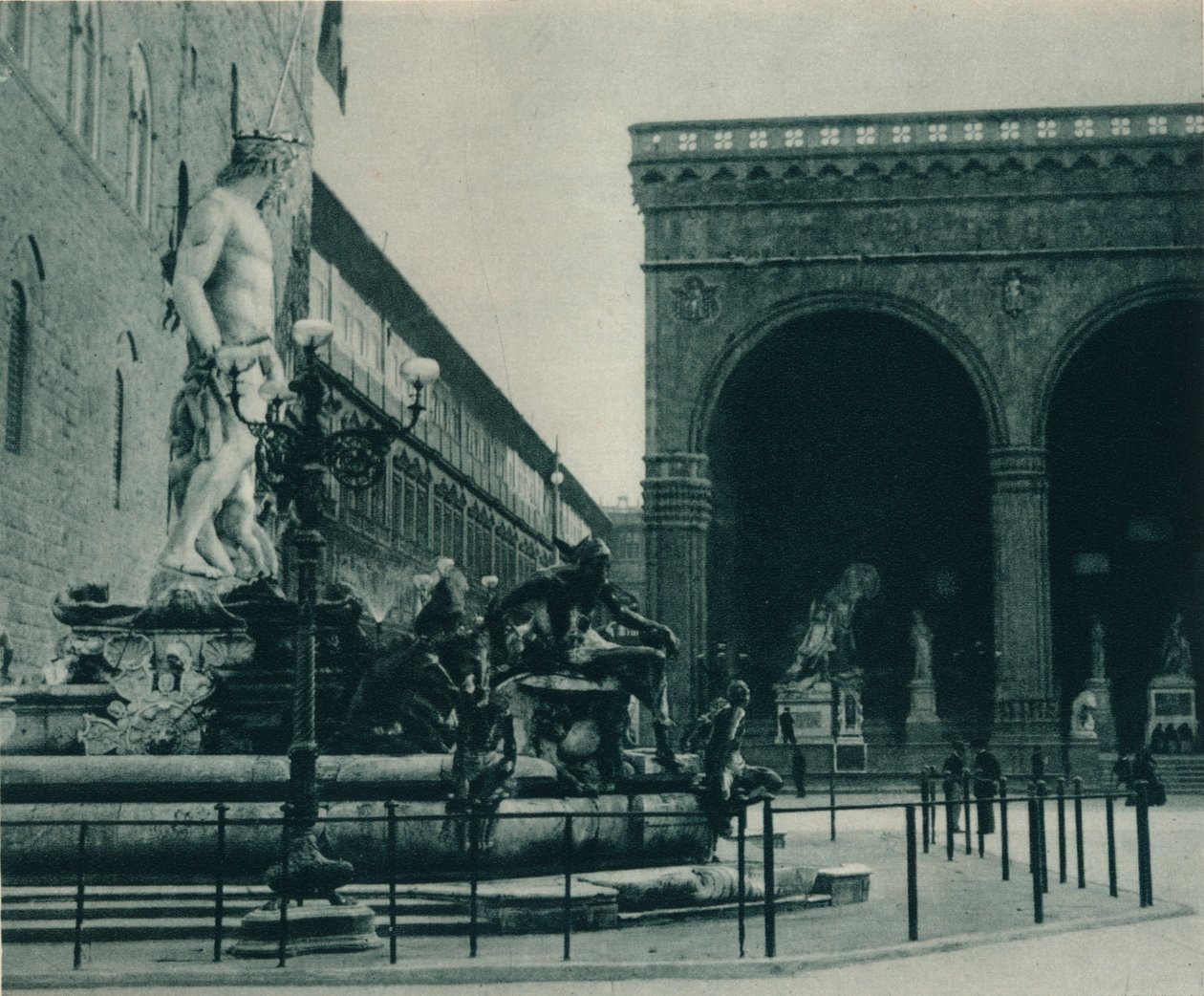 海王星喷泉，Bartolomeo Ammanati和凉廊dei Lanzi，意大利佛罗伦萨，1927年 作者 尤金·波普尔