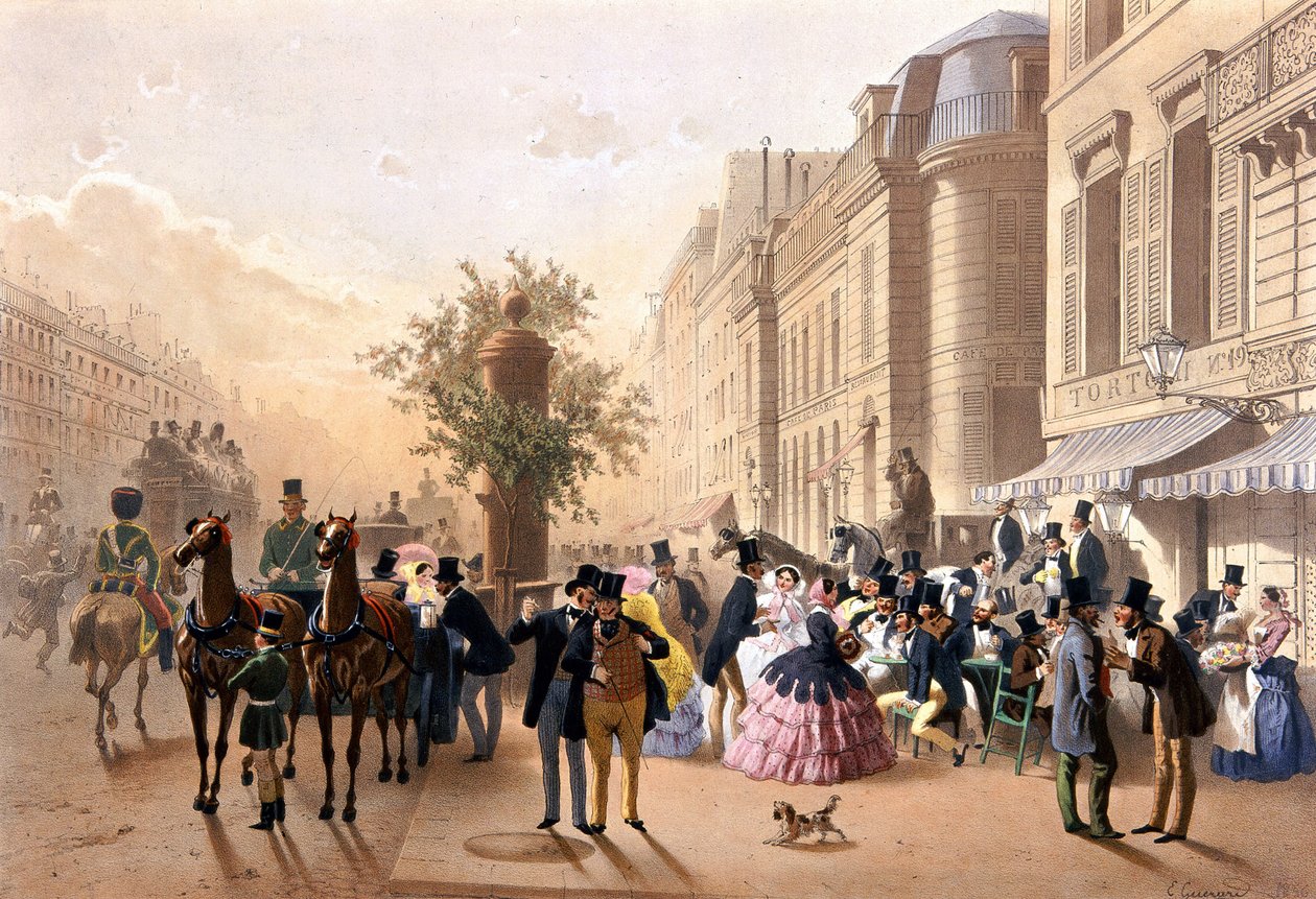 Boulevard des Italians（在 Tortoni 前面） - Guérard 的平版印刷 作者 尤金·冯·瓜拉德