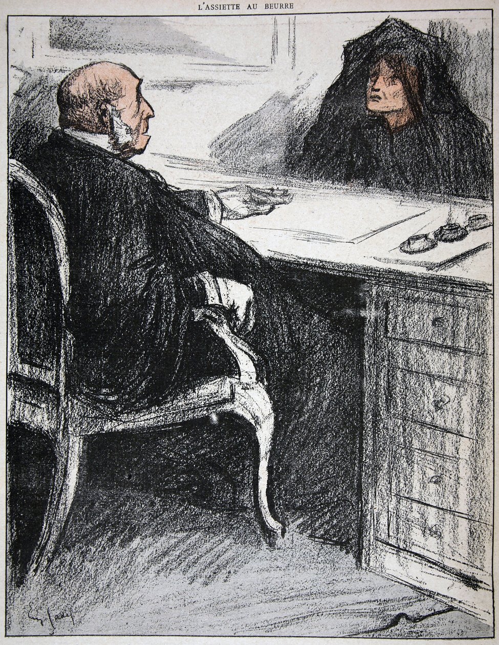寡妇与一名正义官员，插图来自&39;The Butter Plate：The Public Servants&39;，1902年8月9日 作者 尤金·卡德尔（Eugene Cadel）