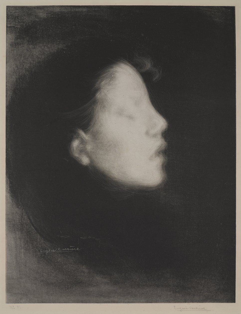 Nelly Carriere（女人的头像），1895年（编织纸上的石版画） 作者 欧仁·卡里尔（EugèneCarrière）