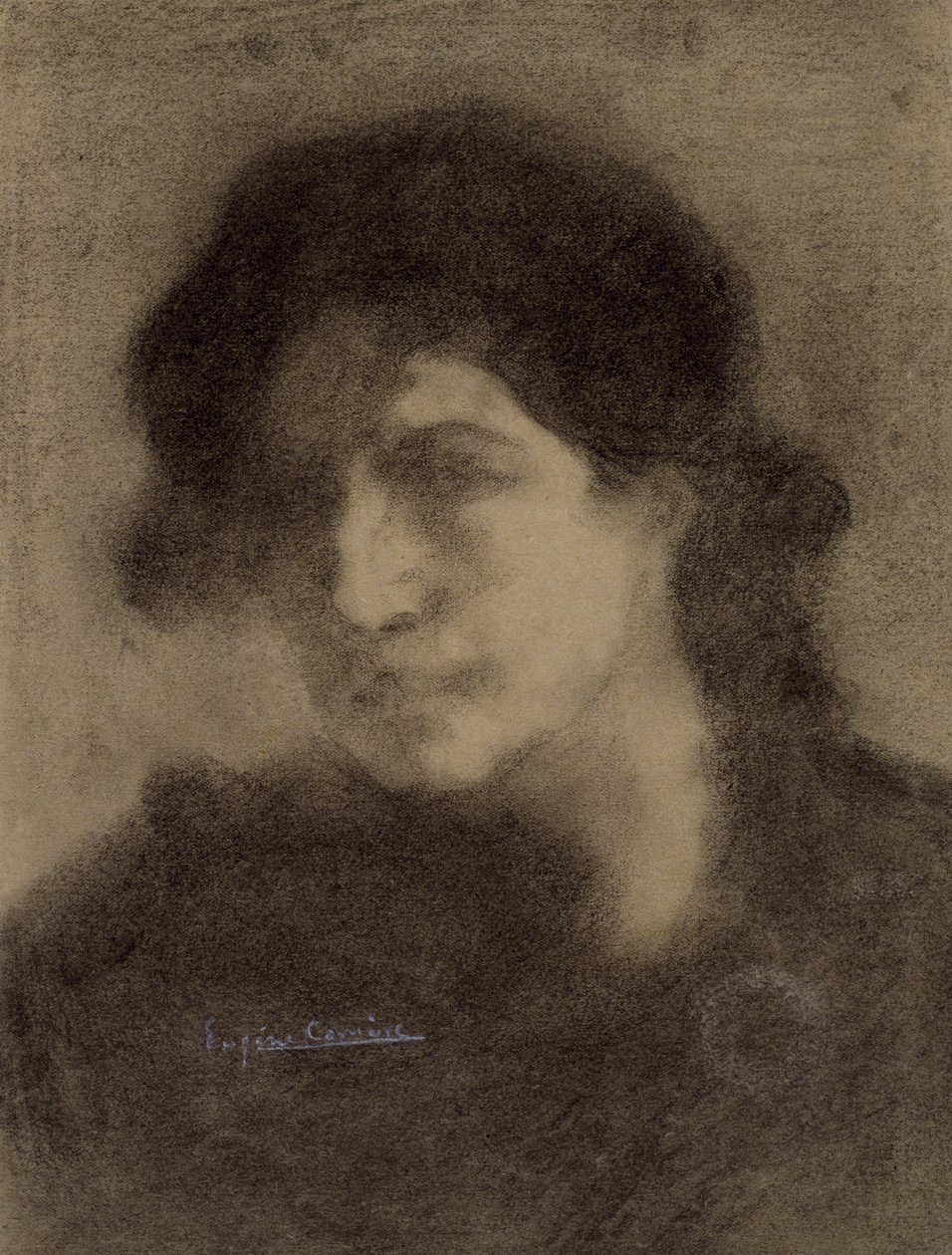 无题，c。 1890年（纸上的木炭） 作者 欧仁·卡里尔（EugèneCarrière）