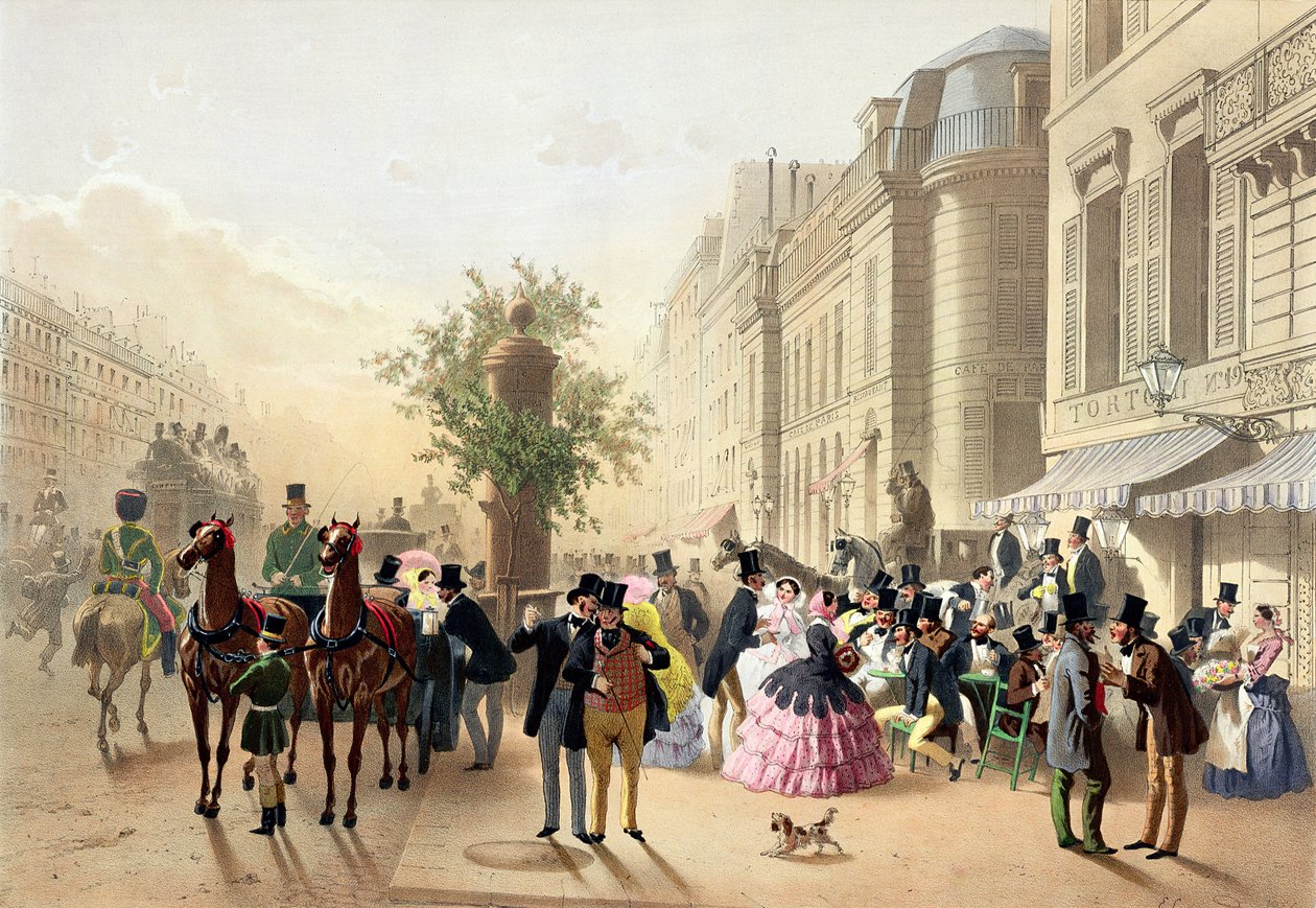 Boulevard des Italiens，来自&39;巴黎的Physionomies&39;，1856年 作者 尤金·查尔斯·弗朗索瓦·瓜拉德