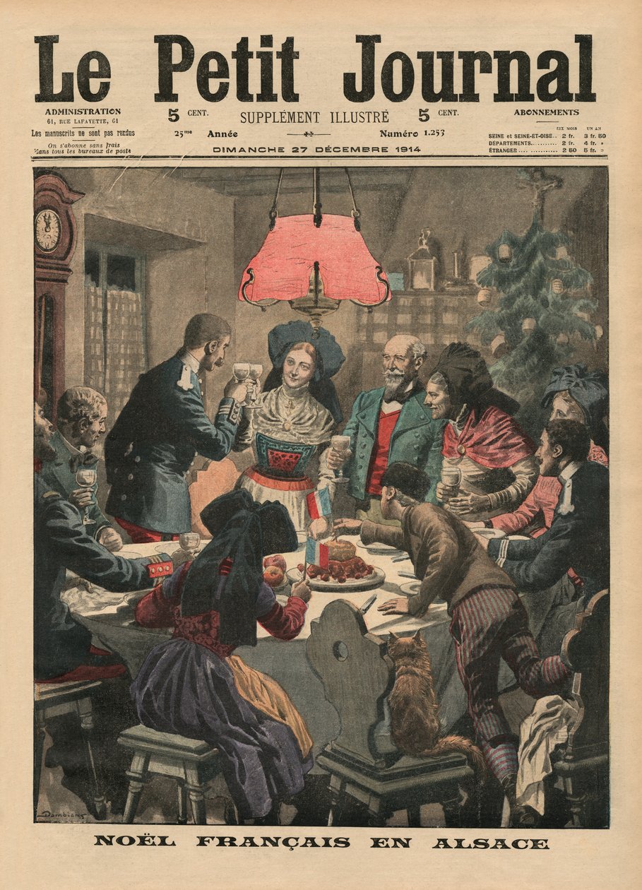 法国圣诞节在阿尔萨斯，&39;Le Petit Journal&39;的封面插图，补充illustre，1914年12月27日 作者 尤金·丹布拉斯