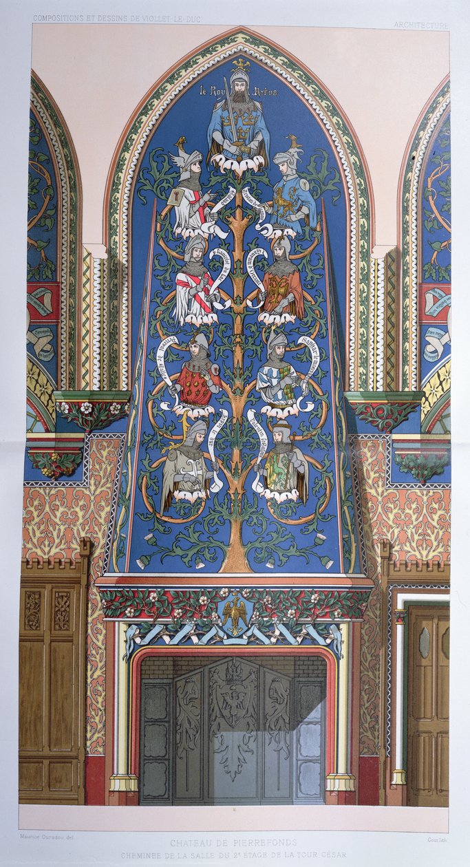 装饰计划与亚瑟王和圆桌骑士，在法国Chateau de Pierrefonds的Cesar塔壁炉旁（另见101640） 作者 Eugene Emmanuel Viollet le Duc