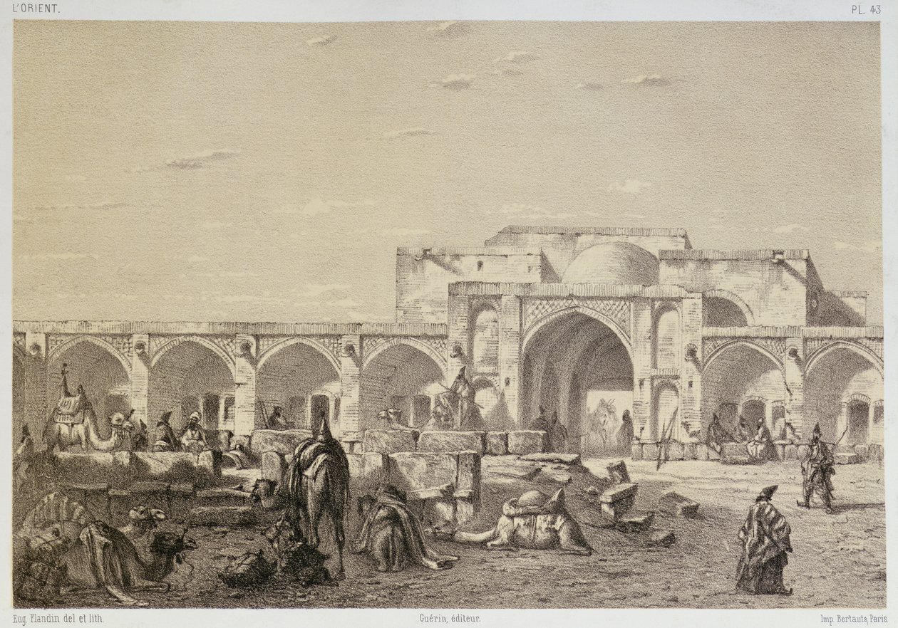 Caravanserai在从伊斯法罕到设拉子的道路上 作者 尤金·弗兰丁