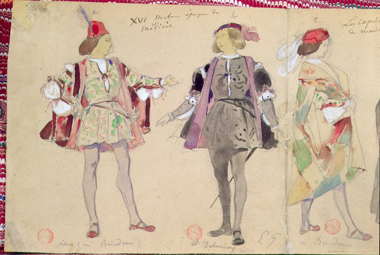 由Alfred de Musset（1810-57）设计的Octave（由Brindeau扮演）和Coelio（由Delaunay饰演）为&39;Les Caprices de Marianne&39;设计 作者 皮埃尔·弗朗索瓦·欧仁·吉罗