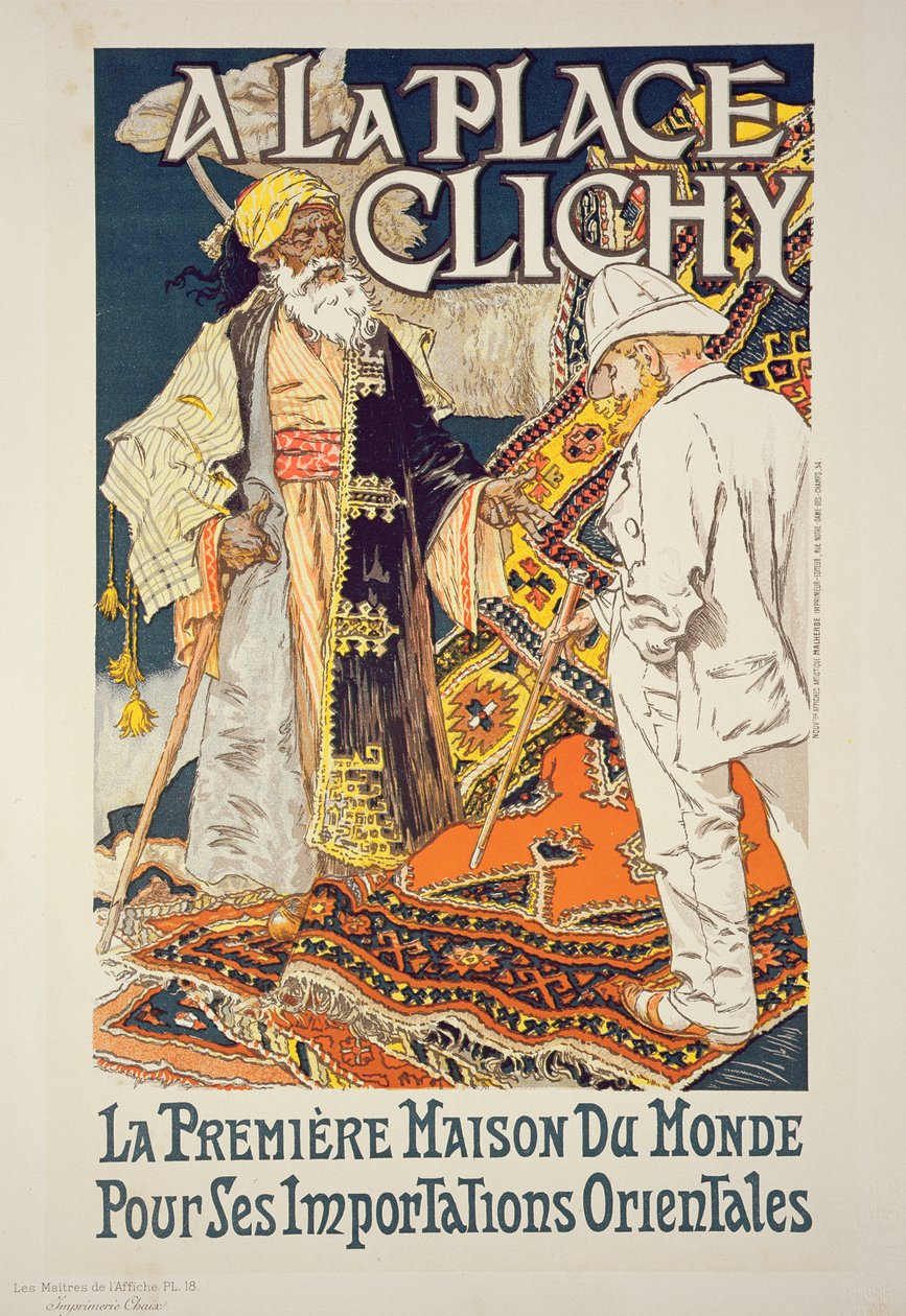 复制品牌广告“A La Place Clichy”，一家专营东方商品的商店，1891年 作者 尤金·格拉塞