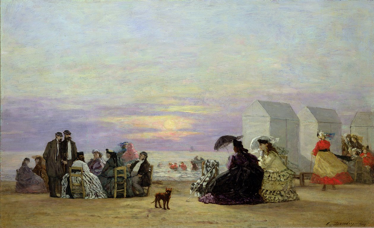 海滩场景，晚上，1864年 作者 尤金·路易斯·布丁