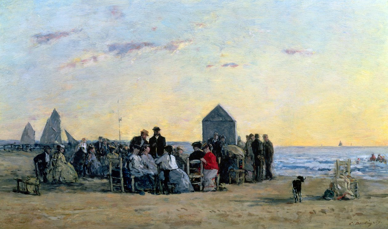 在Trouville的海滩场面 - 日落，1867年 作者 尤金·路易斯·布丁