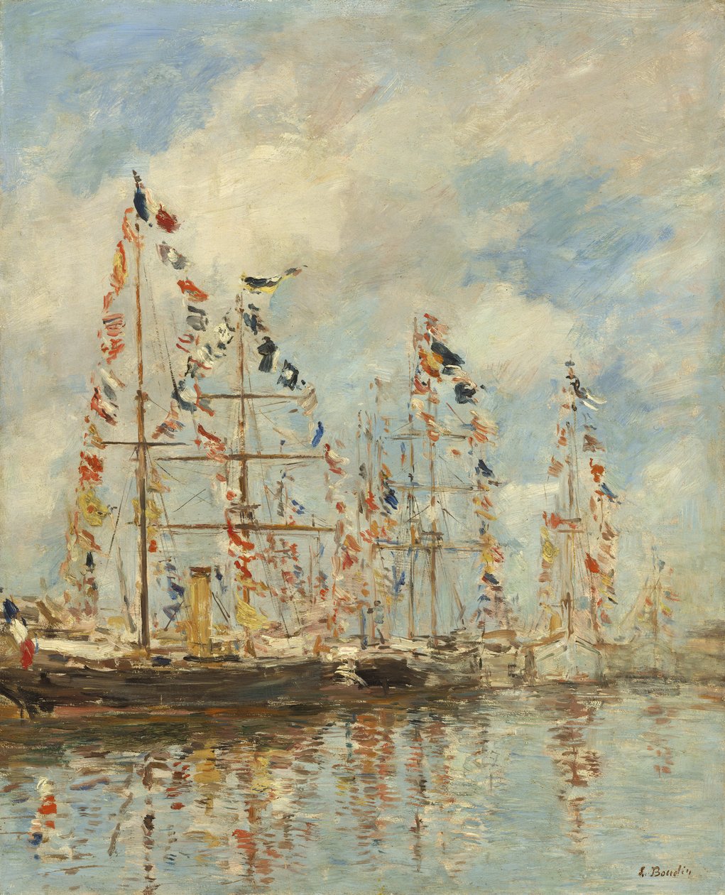 Trouville-Deauville的游艇盆地，c.1895-6（木材上的油） 作者 尤金·路易斯·布丁