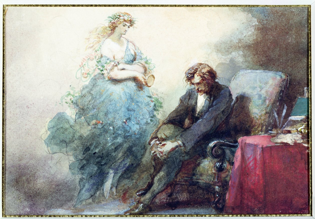 五月之夜，阿尔弗雷德·穆塞特（1864-57）的“Les Nuits”插图 作者 尤金·路易斯·拉米