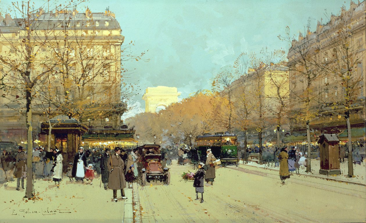 巴黎的奥斯曼大道（Boulevard Haussmann），纸上水粉画 作者 尤金·加利安·拉卢埃