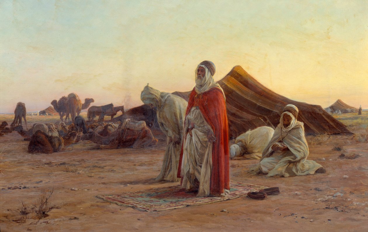 沙漠中的帐篷 祈祷。 细节。 Eugene Alexis Girardet (1853-1907) 绘画 19 世纪 Bayonne，Musee Bonnat 作者 尤金·亚历克西斯·吉拉德（Eugene Alexis Girardet）