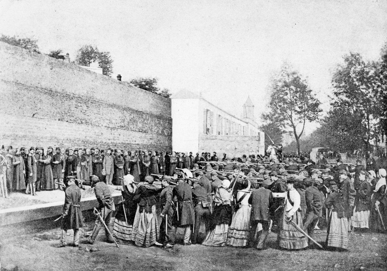 1871年在巴黎贝尔维尔的Haxo街上重建62名人质的大屠杀 作者 尤金·阿佩特
