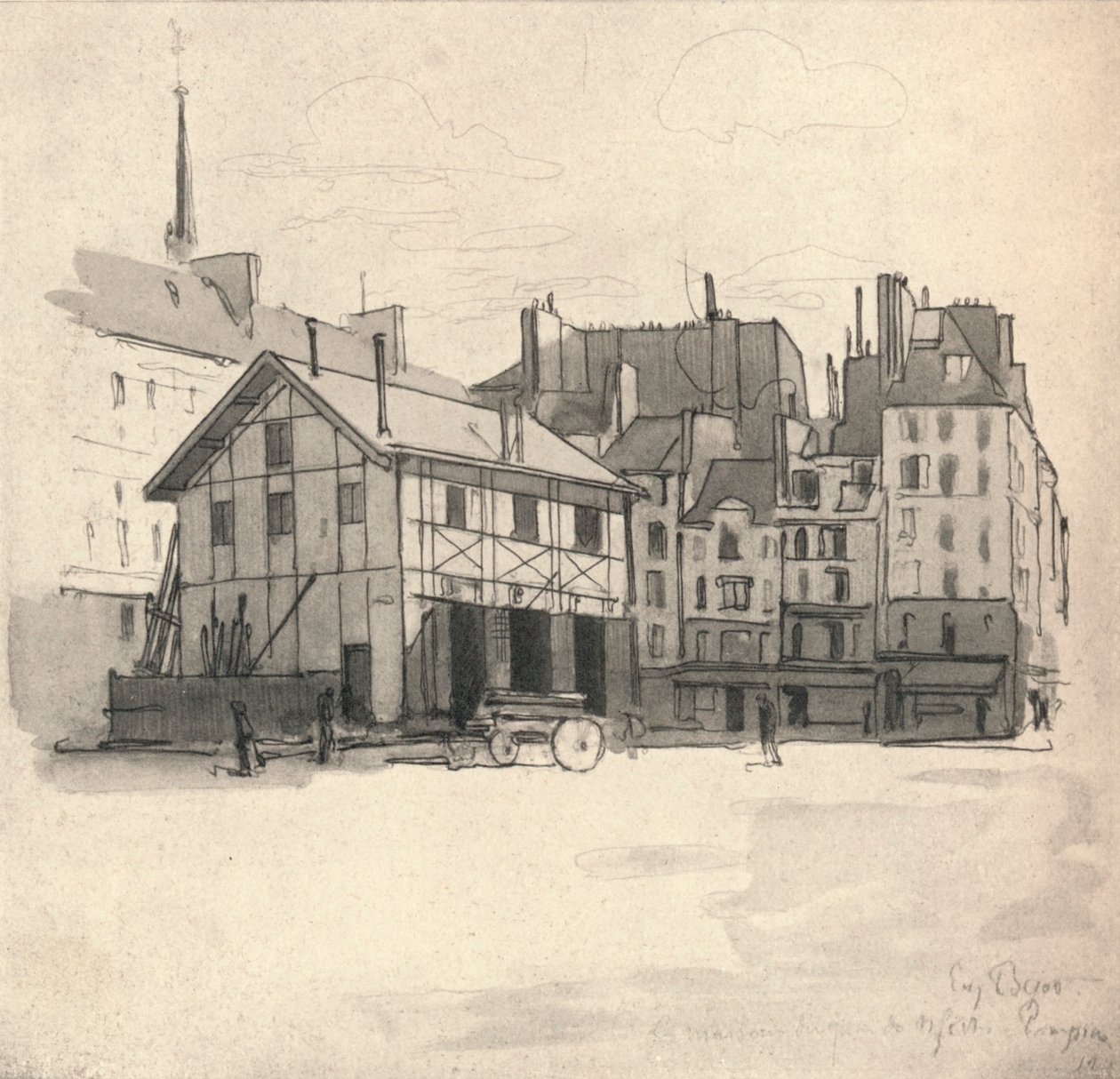 Quai des Orfeveres的老房子，1915年 作者 尤金·贝约特