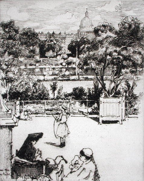 巴黎公园，出自《Du Ier au XXeme: Les Arondissements de Paris...》，1903年出版（蚀刻版）。 作者 尤金·贝约特