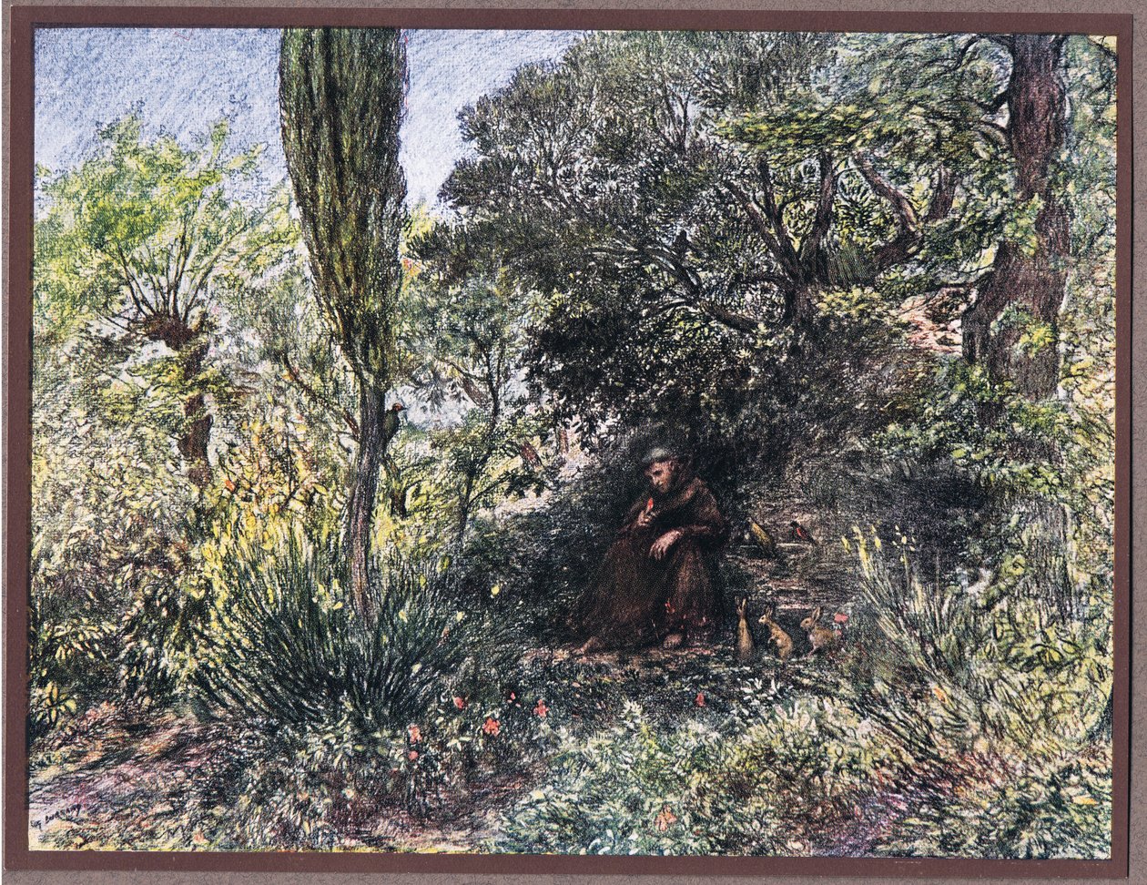 一个修道士在孤独中冥想，1919年 作者 尤金·伯恩（Eugene Burnand）