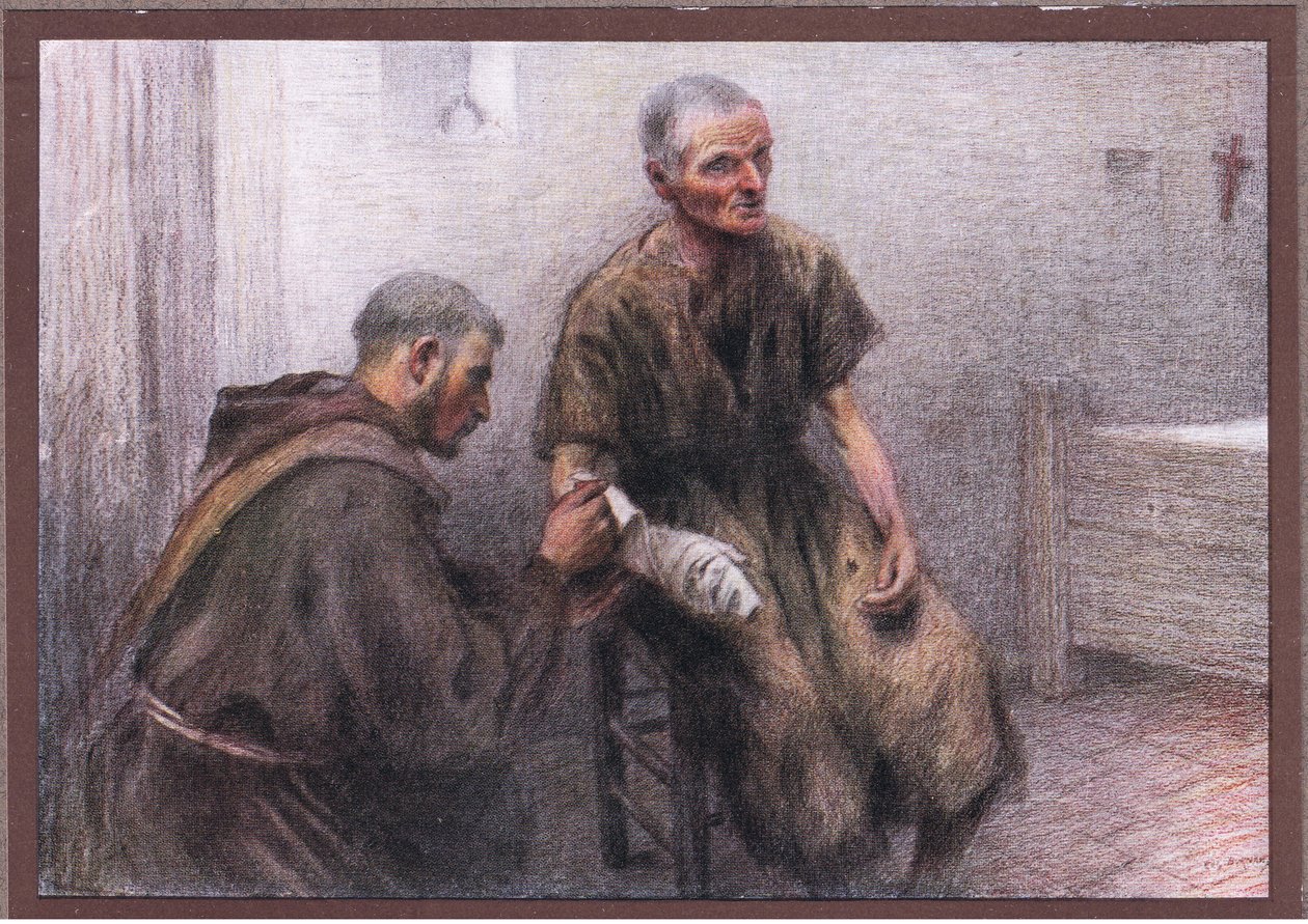 Friar Bentivoglia倾向于麻风病人，1919年 作者 尤金·伯恩（Eugene Burnand）