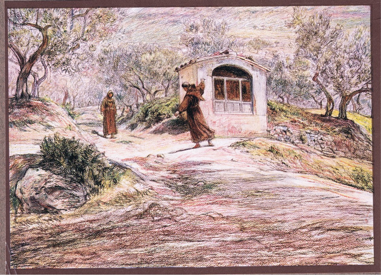 1919年，圣弗朗西斯让Friar Masseo多次转身寻找他应该去的方式 作者 尤金·伯恩（Eugene Burnand）