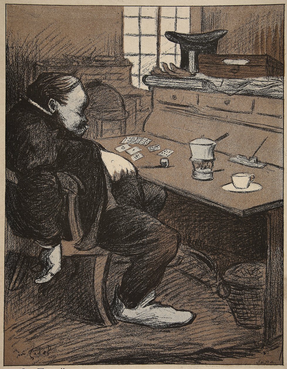 努力工作，从卡片和咖啡中休息！，来自&39;The Butter Plate：The Officials&39;的插图，1902年8月9日 作者 尤金·卡德尔（Eugene Cadel）