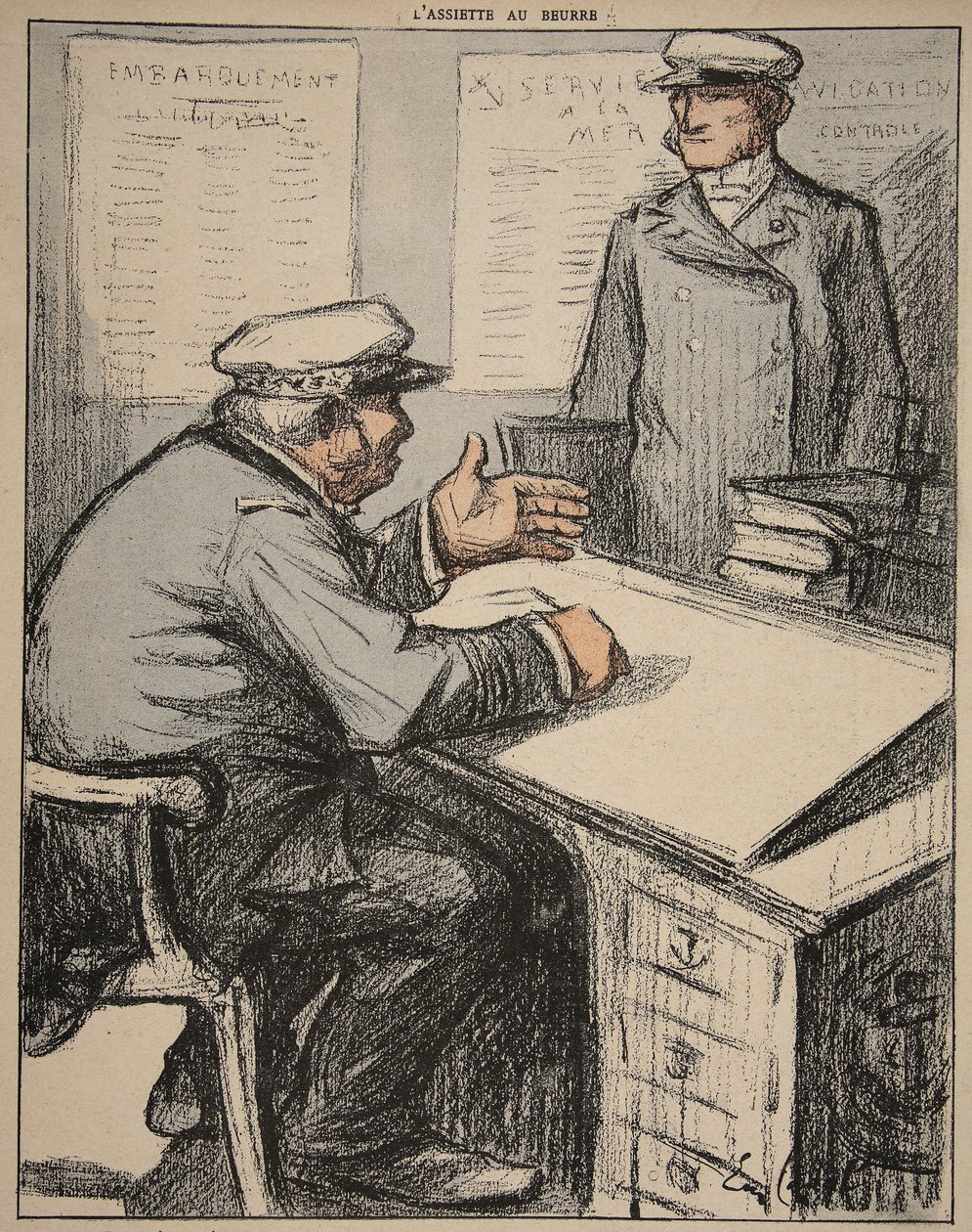 1902年8月9日，两位海上绅士在他们的办公室，插图来自&39;The Butter Plate：Officials&39; 作者 尤金·卡德尔（Eugene Cadel）
