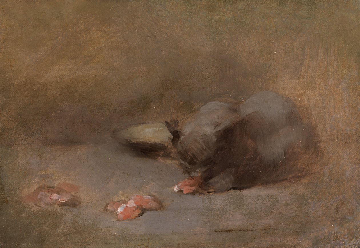 Chat Mangeant（铺在木板上的布面油画） 作者 欧仁·卡里尔（EugèneCarrière）