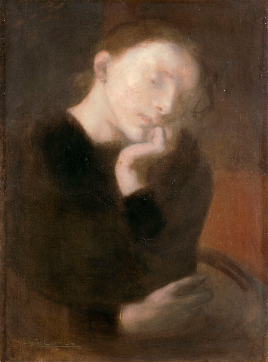 卡里尔的冥想，尤金（1849-1906 年），约 1892 年 - 布面油画，65,5x48,7 - 仓敷大原美术馆 作者 欧仁·卡里尔（EugèneCarrière）