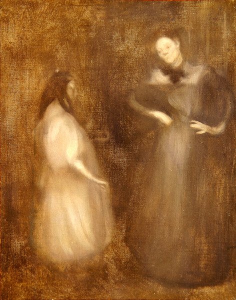 母亲和女儿，小提琴课（布面油画） 作者 欧仁·卡里尔（EugèneCarrière）
