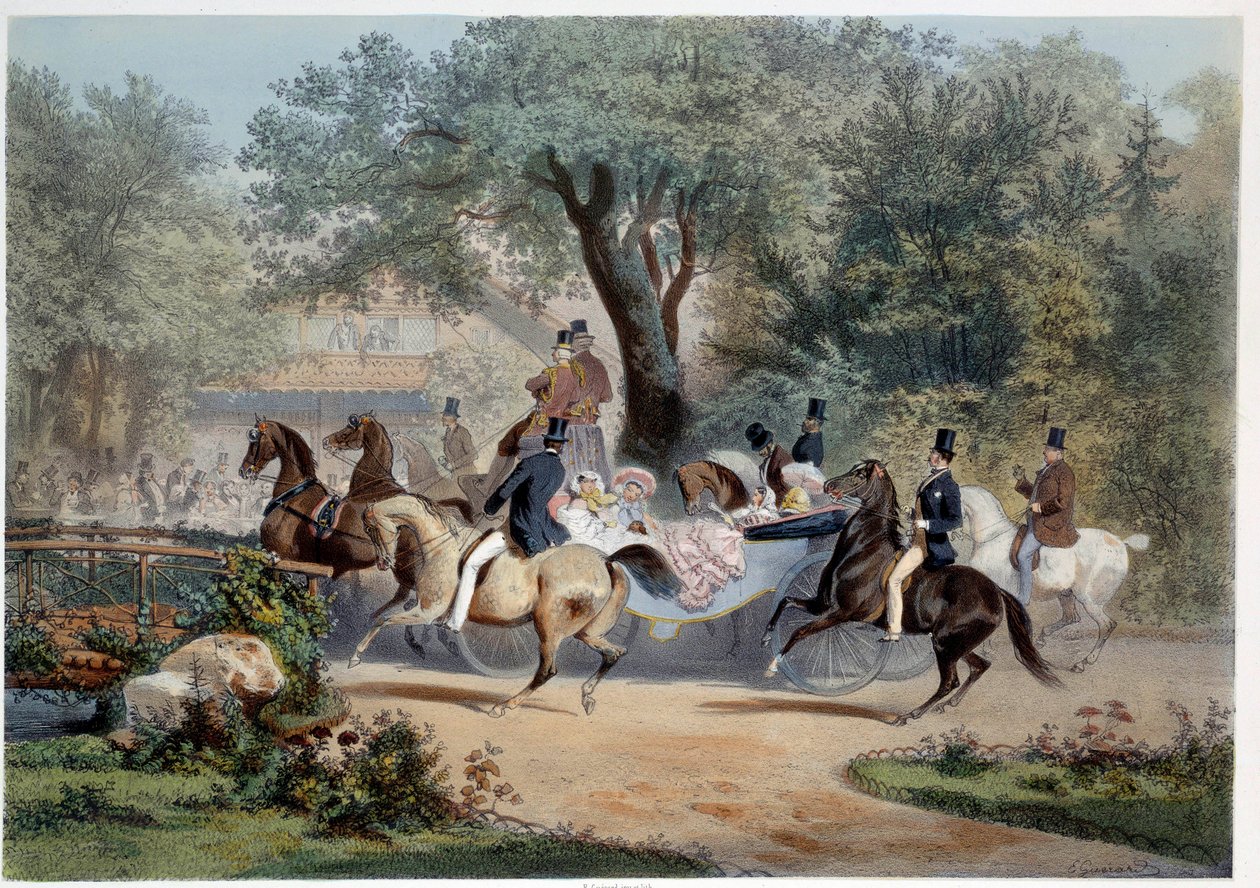 Scene de promenade au Pre Catelan (Pre-Catelan) à Paris 石版画 作者 Eugene Guerard (1821-1866) 19 世纪巴黎，Musee Carnavalet 作者 尤金·查尔斯·弗朗索瓦·瓜拉德