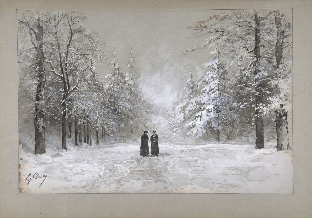 有两个人的冬景，1830-90。 作者 尤金·西塞里