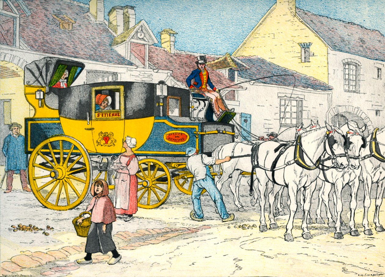 1840年马车房的邮车 作者 尤金·库本（Eugene Courboin）