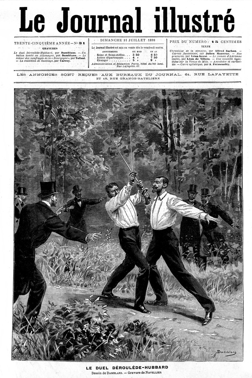 Engraving of Damblans on the “one” of the Journal Illustrous N¡ 31 of 31 July 1898: duel at the sword between Paul Deroulede (1846-1914) and Gustave Hubbard (1858-1927) - the witnesses intervened - 作者 尤金·丹布拉斯