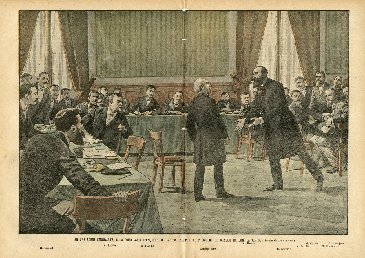 Eugene Damblans (1865-1945) in Le Pelerin, 03/07/04 - 在一个感人的场景中，在调查委员会上，Lagrave先生恳求理事会主席说出真相 - 宗教信仰, 调查委员会, 天主教会 - Million 作者 尤金·丹布拉斯