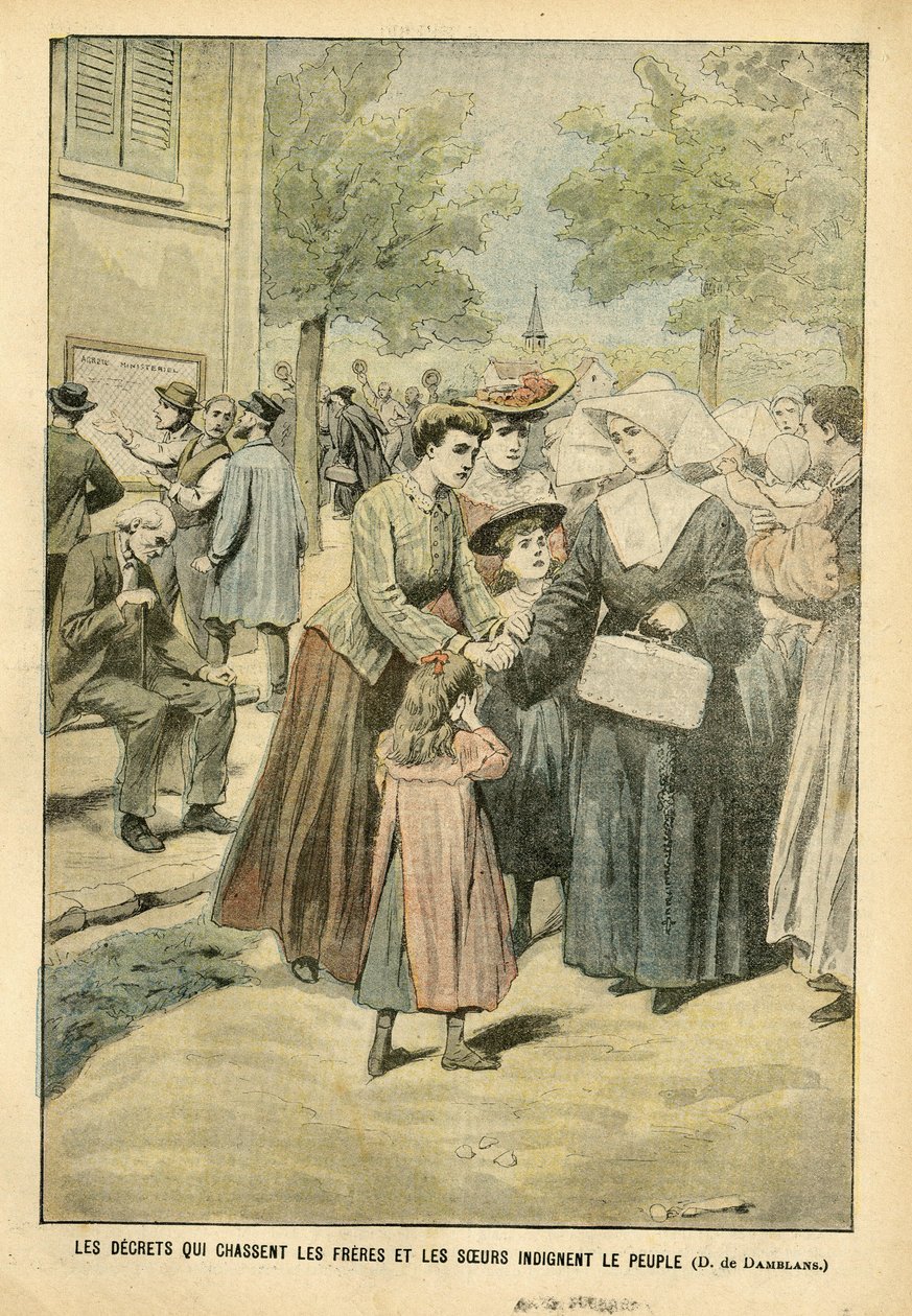 Eugene Damblans (1865-1945) in Le Pelerin, 24/07/04的插图 - 驱赶兄弟姐妹的法令使人们感到愤怒 - 教学, 宗教信仰, 人群, 天主教徒 - 政教分离, 驱逐宗教人士, 教学 作者 尤金·丹布拉斯