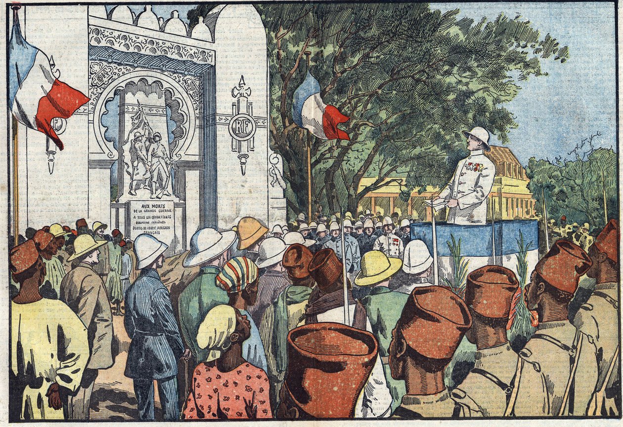 Inauguration in Dakar, by Andre Maginot (1877-1932), Minister of Colonies, of the monument to the thirty thousand dead of French West Africa. Illustration of Damblans. In “” Le Pelerin”” of March 10 作者 尤金·丹布拉斯