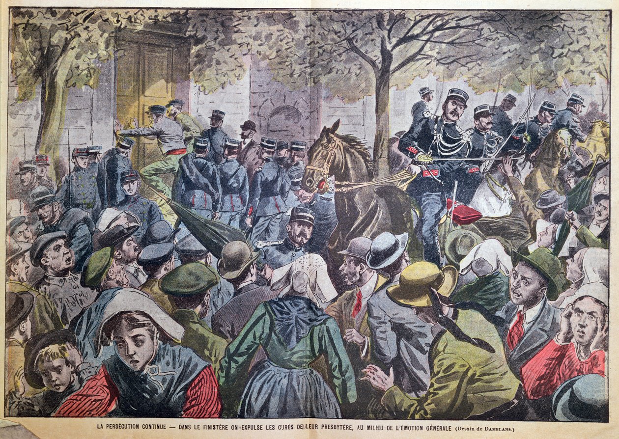 1907年10月27日，“Le Pelerin”杂志中的布列塔尼Finistere的牧师驱逐牧师 作者 尤金·丹布拉斯