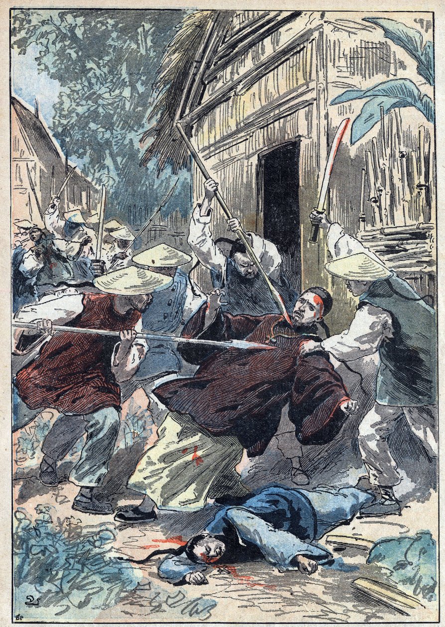 法国牧师贝托莱（1865-1898）是外国传教士，1898年4月21日在云梦镇（Yun Ngan-Cheou）附近被中国国民警卫队暗杀。7月10日的 "Le Pelerin "中关于丹布兰的插图 作者 尤金·丹布拉斯