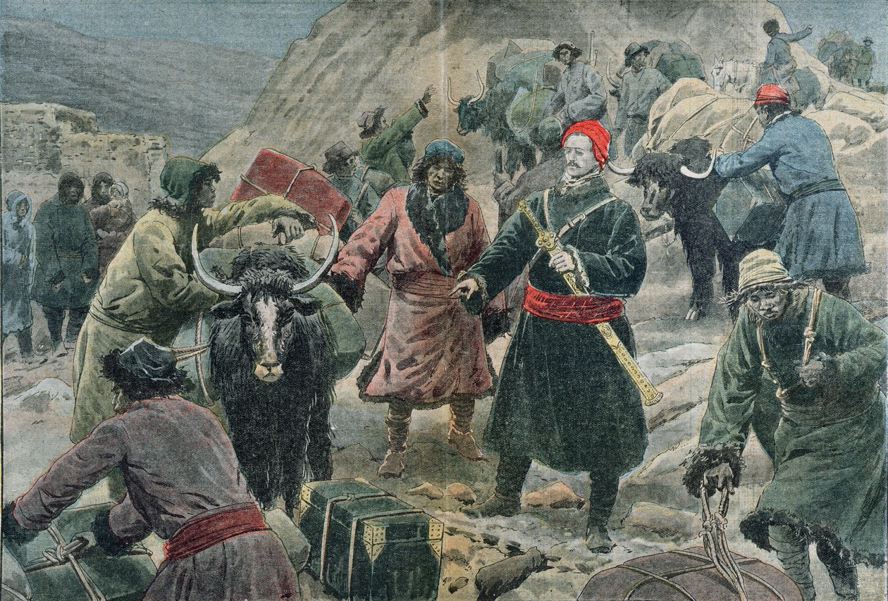 探险家Sven Ander Hedin（1865-1952）在西藏，插图来自&39;Le Pelerin&39;，1909年2月 作者 尤金·丹布拉斯
