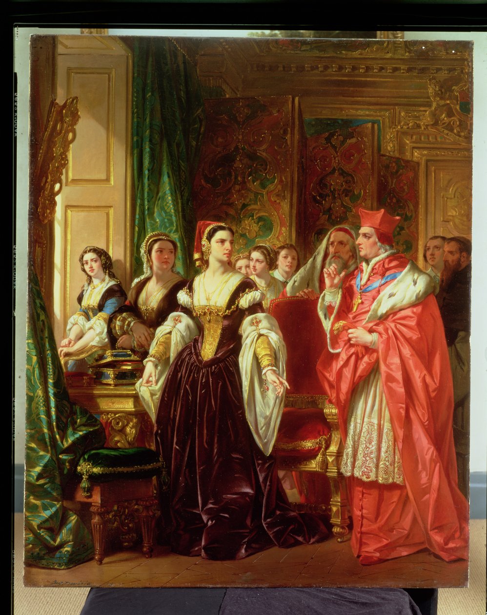 莎士比亚亨利八世的场景;红衣主教沃尔西和阿拉贡的凯瑟琳，1858年 作者 尤金·德瓦里亚（Eugene Deveria）