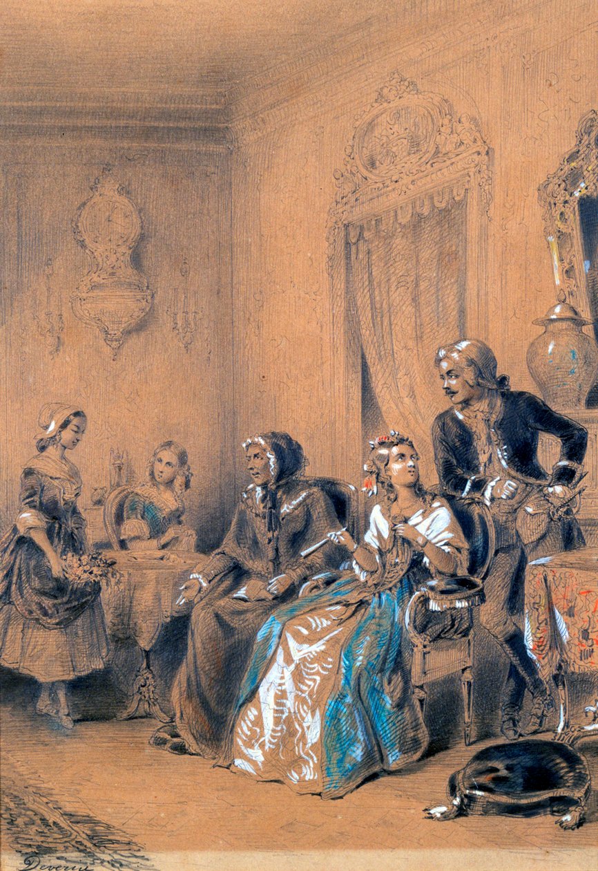 室内场景，c1815-1865 作者 尤金·德瓦里亚（Eugene Deveria）