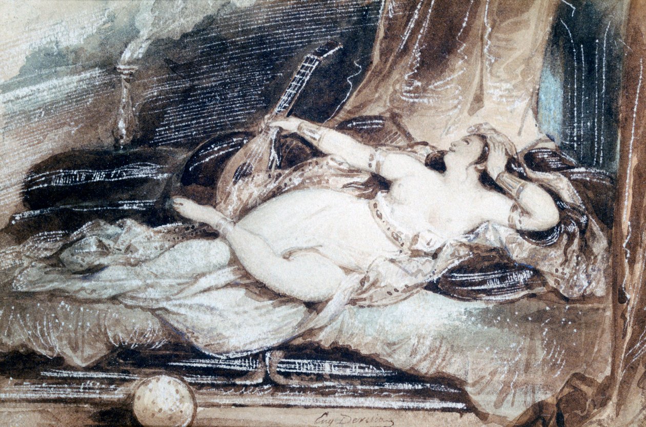 Odalisque Couchee，c1815-1865 作者 尤金·德瓦里亚（Eugene Deveria）