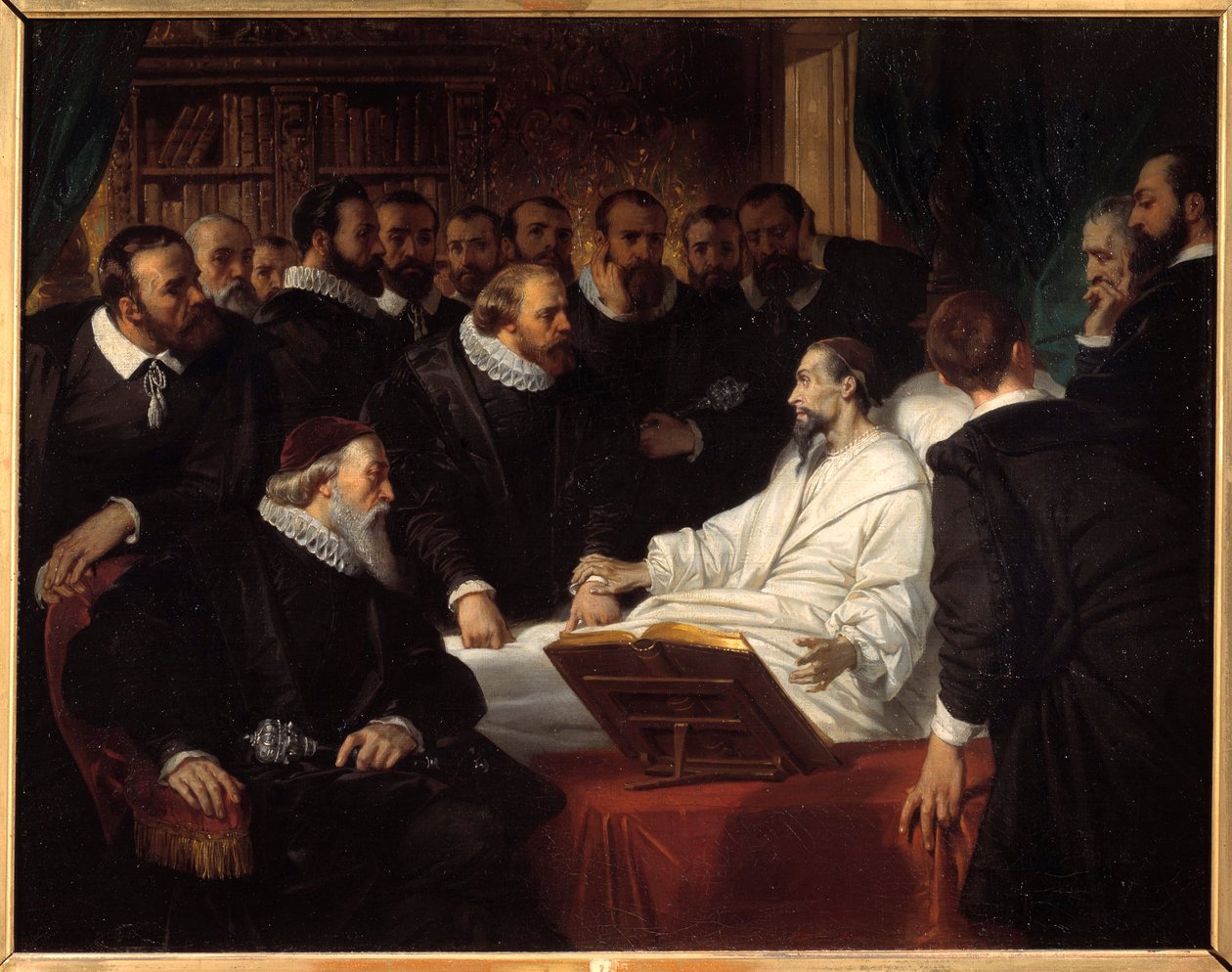 The Death of Jean Calvin (1509-1564) Religious Reformer Painting by Eugene Deveria (1808-1865) 1835 Noyon, Musee Calvin 作者 尤金·德瓦里亚（Eugene Deveria）