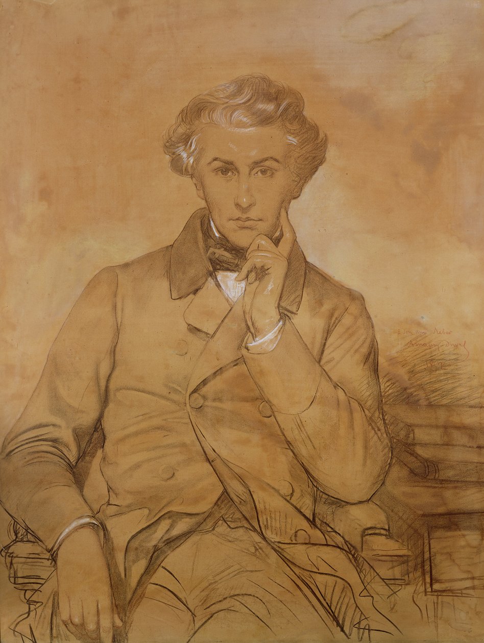 Henri Reber的肖像（1807-80）（铅笔和白色粉笔在纸上） 作者 尤金·伊曼纽尔·阿莫里·杜瓦尔