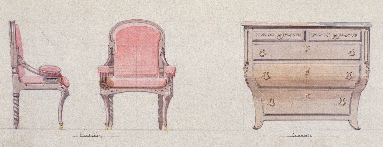 金色房间的扶手椅和坐便器 作者 Eugene Emmanuel Viollet le Duc