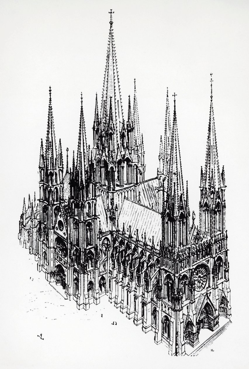 理想大教堂的等高线图，由Eugene Emmanuel Viollet-le-Duc（1814-1879）绘制，出自《11-16世纪法国建筑词典》。 作者 Eugene Emmanuel Viollet le Duc