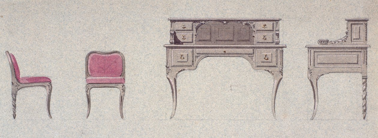 黄金屋的低背椅和写字台 作者 Eugene Emmanuel Viollet le Duc