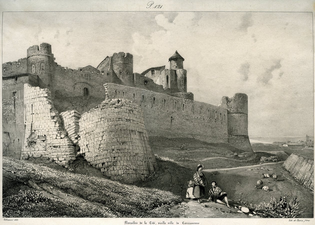 卡尔卡松，城墙，严重受损 作者 Eugene Emmanuel Viollet le Duc