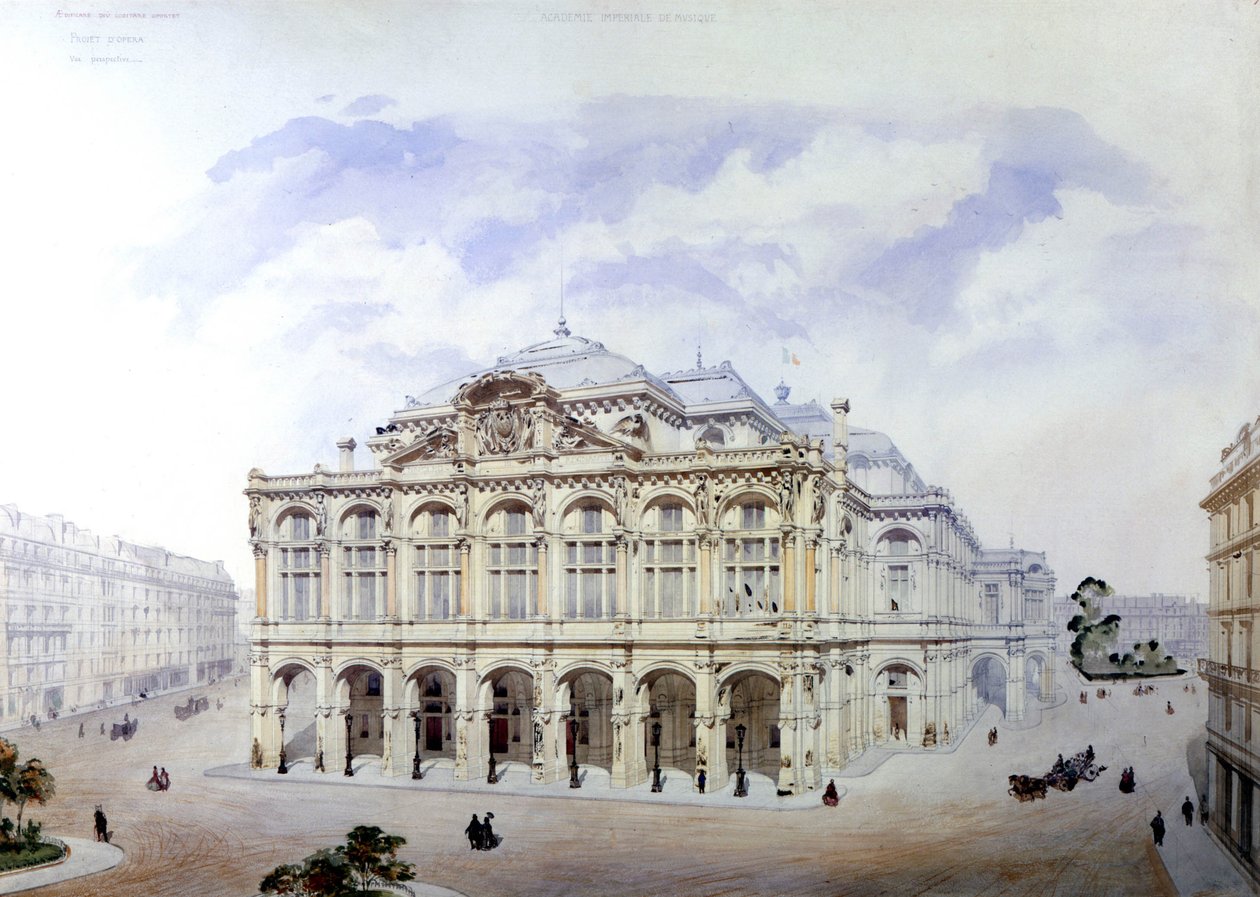 卡尼尔歌剧院于 1850 年在巴黎由 Eugene Viollet-le-Duc (Viollet le Duc) (1814-1879) 作者 Eugene Emmanuel Viollet le Duc