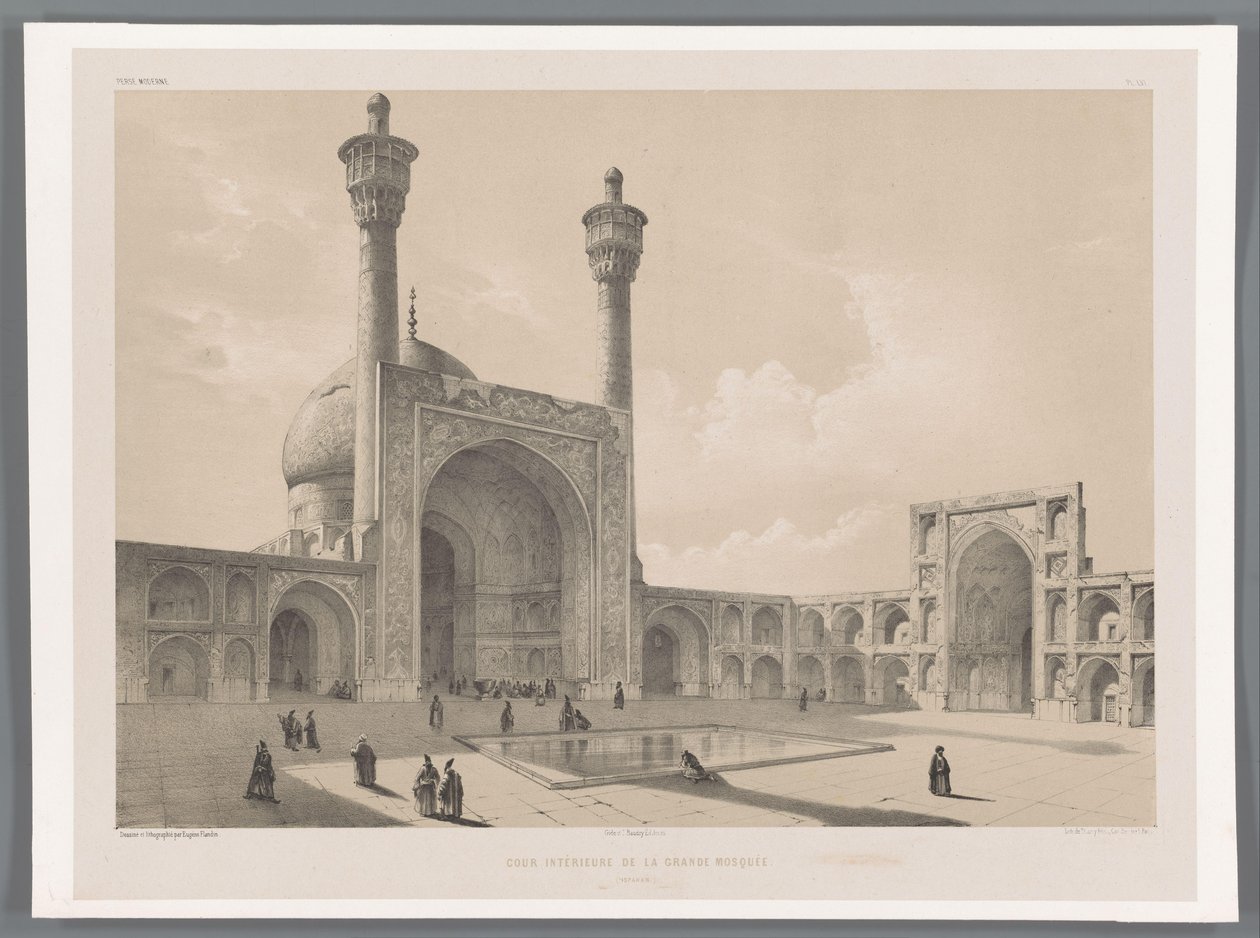伊斯法罕星期五清真寺内院
Cour intérieure de la grande mosquée (伊斯法罕)（物品上的标题）
波斯风景（系列名称）
现代波斯（系列名称） 作者 尤金·弗兰丁