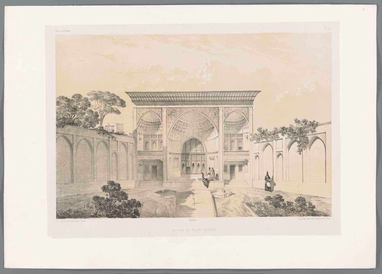 大不里士侯赛因汗住宅的庭院花园 Maison de Hussein-Khan Tabriz（物品上的标题） 波斯风景（系列标题） Perse Modern（系列标题） 作者 尤金·弗兰丁